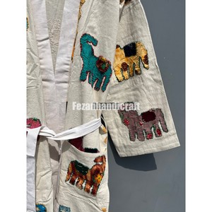 Unisex Cotton Kantha <b>Kimono</b> Bathrobe Hand Applique Quilted Hippie Style Long <b>Jacket</b> Women's Summer Sleepwear Wholesale for - Product Image 4