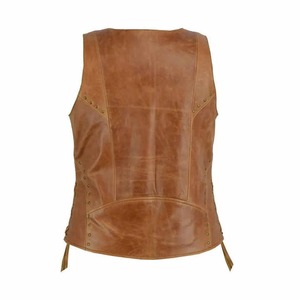 Gilet en cuir pour motard d'hiver de haute qualité personnalisé pour femmes, tenue tendance avec décoration vintage, différentes couleurs unies - Product Image 4