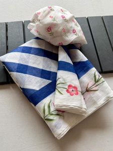 ชุดส่าหรีลายดอกไม้ผ้าลินินพิมพ์ลายดอกโลเฮอริยาพร้อมสำหรับงานแต่งงาน - Product Image 3