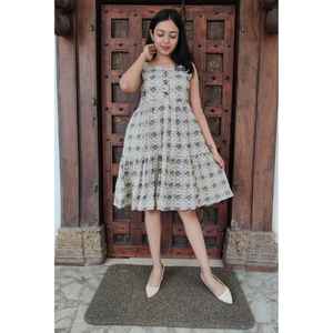 Vestido de algodón indio con volantes, cuello cuadrado, hasta la rodilla, vestido de algodón, Vestido de playa de verano para mujer - Product Image 4