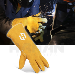 Guantes de soldadura de nuevo diseño Guantes DE TRABAJO resistentes al calor de cuero Premium para fabricación de metal Suministro OEM - Product Image 4