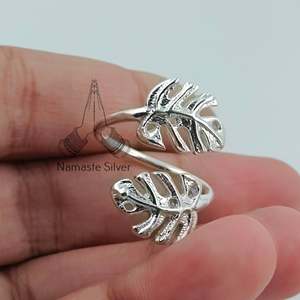 Adjustable Boho Monstera Leaf Sterling <b>Silver</b> <b>Statement</b> <b>Ring</b> Handmade for Palm Plant Lover Birthday Anniversary Gift for Her - Product Image 5