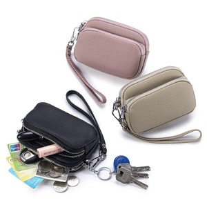 Ando Bag Monedero de cuero genuino de vaca para mujer con doble cremallera, cartera pequeña de muñeca con llavero - Product Image 1