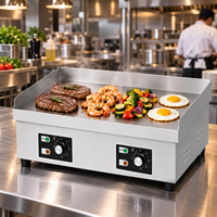Plaque de cuisson électrique professionnelle 110V/220V double tension, gril plat de table 2 zones avec contrôle de température, en acier inoxydable pour burgers et steaks