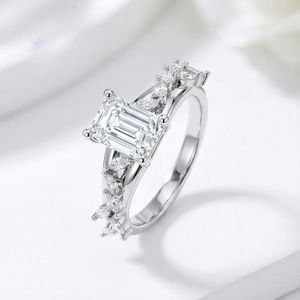 GIA Certified Lab Grown Diamond <b>Ring</b> 14K Pure Solid <b>Gold</b> Emerald Cut Cluster Engagement Band for Women DEF Color VS VVS Clarity - Product Image 3