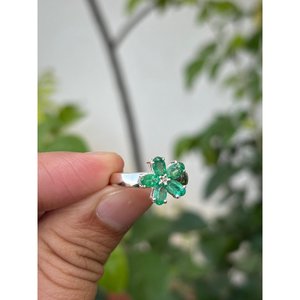 925 <b>Silver</b> Natural <b>Emerald</b> Fashionable Floral Design Adjustable Gold-Plated Inlay <b>Ring</b> Classic Engagement <b>Ring</b> for All Occasions - Product Image 2