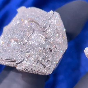 RB Gems B E Lettres Forme Hip Hop Iced Out VVS Moissanite 10K Or Blanc Baguette Bague En Diamant Bijoux De Luxe Bague Pour Homme - Product Image 3