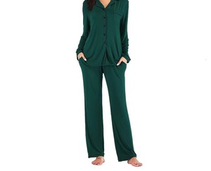 Logo personnalisé confortable couleur unie manches longues grande taille vêtements d'été doux et respirant ensemble de pyjamas pour femmes vêtements de nuit pour femmes - Product Image 5