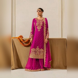 Precio al por mayor, salwar kameez, tallas M a XXL, hecho de algodón, con bordado a mano, conjunto de 3 piezas para tienda y proveedor textil, corte moderno - Product Image 1