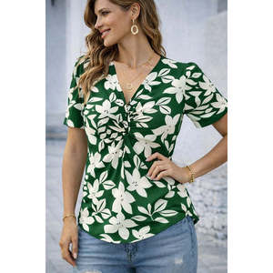 Chemisier Supreme à manches courtes et col en V pour femme, à motifs floraux, 36644 - Vert - Product Image 2