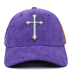 Casquette de Baseball en Cuir Vintage Violet Chapeau Lettre Logo Personnalisé Casquette de Baseball Brodée en Velours Côtelé - Product Image 2