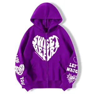 Vente en gros d'étiquettes de vêtements en molleton 3D personnalisées pour l'hiver Fabricant de vêtements lavés à l'acide vintage avec fermeture à glissière en détresse - Product Image 3