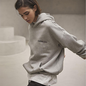 Sweat à capuche épais et épais en éponge française 300-600Gsm 100% coton pour hommes, surdimensionné avec broderie goutte pour l'hiver - Product Image 2