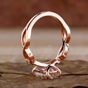 Laboratoire à la mode cultivé créé diamant 14k 18k solide or Rose bijoux de fiançailles coussin allongé et bague de réglage de broche de coupe ronde - Product Image 4