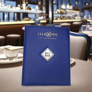 Professionnel Bleu Bar Boisson Menu Dossier A4 Taille Vert Faux Similicuir Bois et PU Matériel pour Hôtel et Hospitalité - Product Image 1