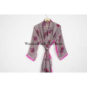 Kimono Robe Unique Fait Main Élégant Vintage en Soie Japonaise pour Femme, Style Bohème Floral Long, Veste d'Été, Cache-Bikini - Product Image 2