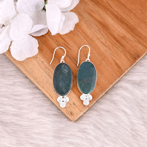 Handmade Silver Plated <b>Brass</b> Dangle Earrings Blood Stone Oval Gemstone Fashionable Jewelry with Classic Style - Product Image 2