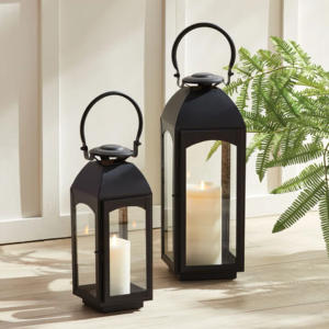 Nordic Style <b>Black</b> Metal <b>Candle</b> <b>Holders</b> Lanterns Clear Glass Home Decorative with Different Sizes for Christmas Decorations - Product Image 1