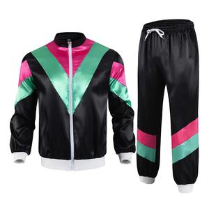 Survêtement de fête pour femmes des années 80 Y2K Color Block Satin Hip Hop Style Sports Set Stand Collar Zipper Jacket with Drawstring Sweatpants - Product Image 4