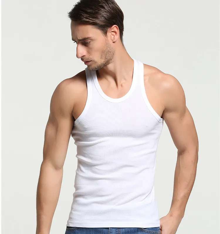 Trắng gân Tank Top men quần áo thể dục thể thao phòng tập thể dục vest cho nam giới ráp dây Tank Top