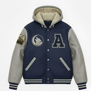 Blouson universitaire d'hiver pour homme, style streetwear, avec patch brodé en chenille personnalisé, style urbain, logo avant éco-responsable - Product Image 1