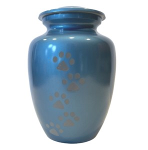 Urnas de cremación de latón con diseño de impresión de pata Acabado en azul y dorado Cenizas humanas de la más alta calidad Urnas para mascotas - Product Image 4