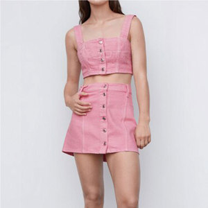 Diseño personalizado Uso al aire libre Mujeres Denim Crop Top Color sólido Cómodo Mujeres Denim Crop Top - Product Image 3