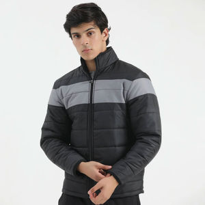 OEM Latest Solid Black and <b>Grey</b> Color Puffer <b>Jacket</b> For Men Custom Breathable Fabric Solid Pattern Padded Puffer Men's <b>Jackets</b> - Product Image 1