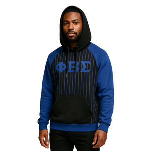 Phi Beta Sigma Noir Corps Bleu Raglan Pinstripes Pull À Capuche Grec Fraternité Vêtements Personnalisé Divine Nine HBCU Vêtements - Product Image 1