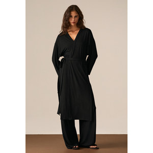 ETHIQUET IBARRA Women's Soft and Stretch Viscose <b>Fabric</b> From Waist Tie Long Kimono - Product Image 3