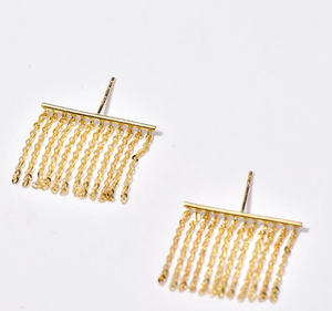 Pendientes de Cadena Corta con Borlas de Oro Sólido de 10k, Pendientes Colgantes con Flecos y Borlas - Oro - LongHandmade Happiness - Product Image 2