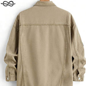 Chaqueta vaquera caqui de talla grande para hombre, parches múltiples, diseño parcheado, detalles de bolsillo, botón frontal, hombro caído - Product Image 6