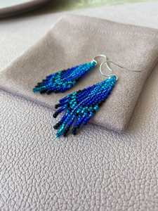 Pendientes de cuentas bohemias con diseño turquesa y flecos en cascada MS artesanía cuentas de vidrio regalo de joyería - Product Image 4