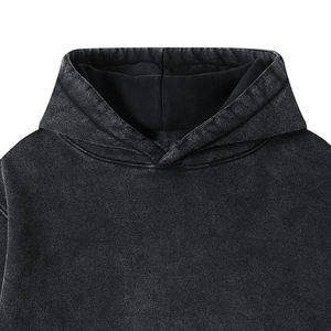 Sweat à capuche surdimensionné noir lavé Vintage personnalisé pour hommes populaires pull à manches longues décontracté avec sweat à capuche avec poche kangourou pour hommes - Product Image 2