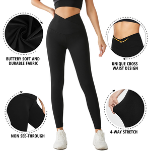 Crossover Solid Yoga Pants High-Waisted Flare <b>Leggings</b> <b>Tummy</b> <b>Control</b> Quick Dry Breathable Eco-Friendly Full-Length Seamed Yoga - Product Image 1