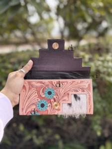 Cartera de mano de piel de vaca real, billetera tallada a mano, cuero de Color turquesa Vintage, tarjetas de crédito, billetera en efectivo, regalos - Product Image 3