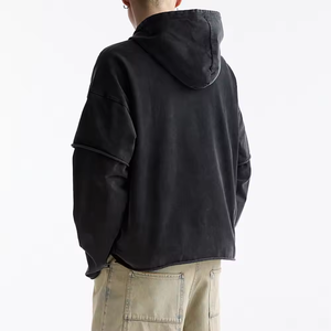 Luxury Raw Hem 360 Gsm French Terry Hoodie Oversized Stone Washed Sudaderas CON CAPUCHA DE DOBLE CAPA - Product Image 4