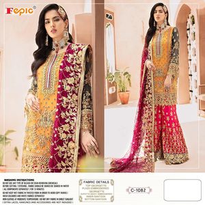 Elegante étnica Faux Georgette Shalwar Kameez bordado pesado perla detalle red Dupatta indio paquistaní ropa para fiestas - Product Image 1