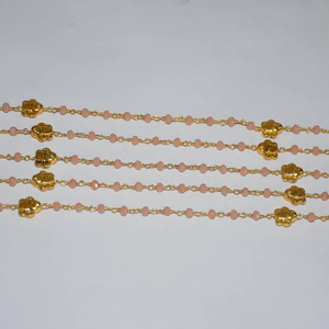 Top qualité plaqué or belles perles d'opale rose et breloques animales chaîne de chapelet, chaîne de perles de fil pour la fabrication de bracelets de bijoux - Product Image 5
