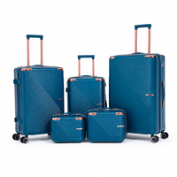 Ensemble de bagages de luxe en ABS à coque rigide avec logo personnalisé OEM, 5 pièces, valise de voyage légère à roulettes lisses avec serrure intelligente en aluminium
