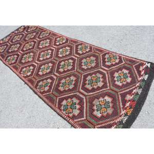 Vintage Turkish <b>Runner</b> Rug 3.5x10.6 ft, <b>Red</b> Green Patchwork Rug - Product Image 4