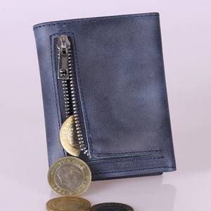 Cartera de cuero genuino hecha a mano Crazy Horse Tri Fold para hombre, organizador de monedero de cuero de vaca seguro RFID Vintage para hombre, 2017 - Product Image 3