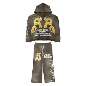 Sérigraphie personnalisée Sweat à capuche épais délavé au soleil Costume de survêtement évasé pour hommes Survêtement vintage surdimensionné délavé à l'acide unisexe - Product Image 5