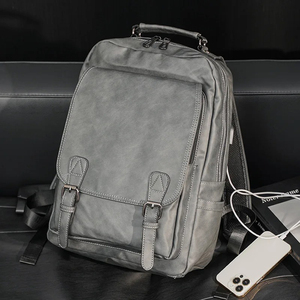 Classic Genuine Leather <b>Laptop</b> <b>Backpack</b> Unisex Softback 20-39L Zipper Hasp Closure Durable Daily Use - Product Image 4