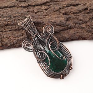Sakota Mines <b>Emerald</b> Gemstone Pear Cut Copper Wire Wrapped Fashion <b>Pendant</b> Oxidized Silver Festive Gifting Special Today - Product Image 3