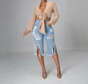 Top Trending Wholesale <b>Jeans</b> Shorts <b>for</b> <b>Women</b> Premium Distressed Washed <b>Women's</b> Shorts Top Quality Custom Denim Shorts - Product Image 3