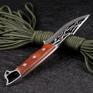 Couteau de chasse à lame fixe de haute qualité, personnalisé ODM/OEM, à bord tranchant, manche en bois pleine longueur, pointe tombante, pour camping et activités de plein air - Product Image 1