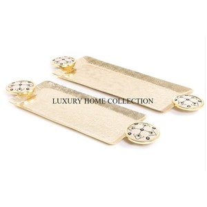 Bandeja de servicio de latón con encanto rústico y construcción duradera, ideal para espacios de comedor temáticos bohemios y decoración de cocina auténtica - Product Image 3