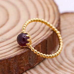 โกเมนธรรมชาติพลอยตัดกลมลูกปัดเงินแหวนชุบทอง Birthstone จักระบําหินบริสุทธิ์ 925 เงินสเตอร์ลิง - Product Image 5