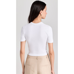 OEM custom ladies Crop <b>Top</b> T Shirt 100% Cotton ribbed fabric slim fit round neck breathable fabric summers Fitness Crop <b>Top</b> Tees - Product Image 3